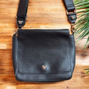 Disney Mickey Icon Black Faux Leather Crossbody Bag – Adjustable Strap